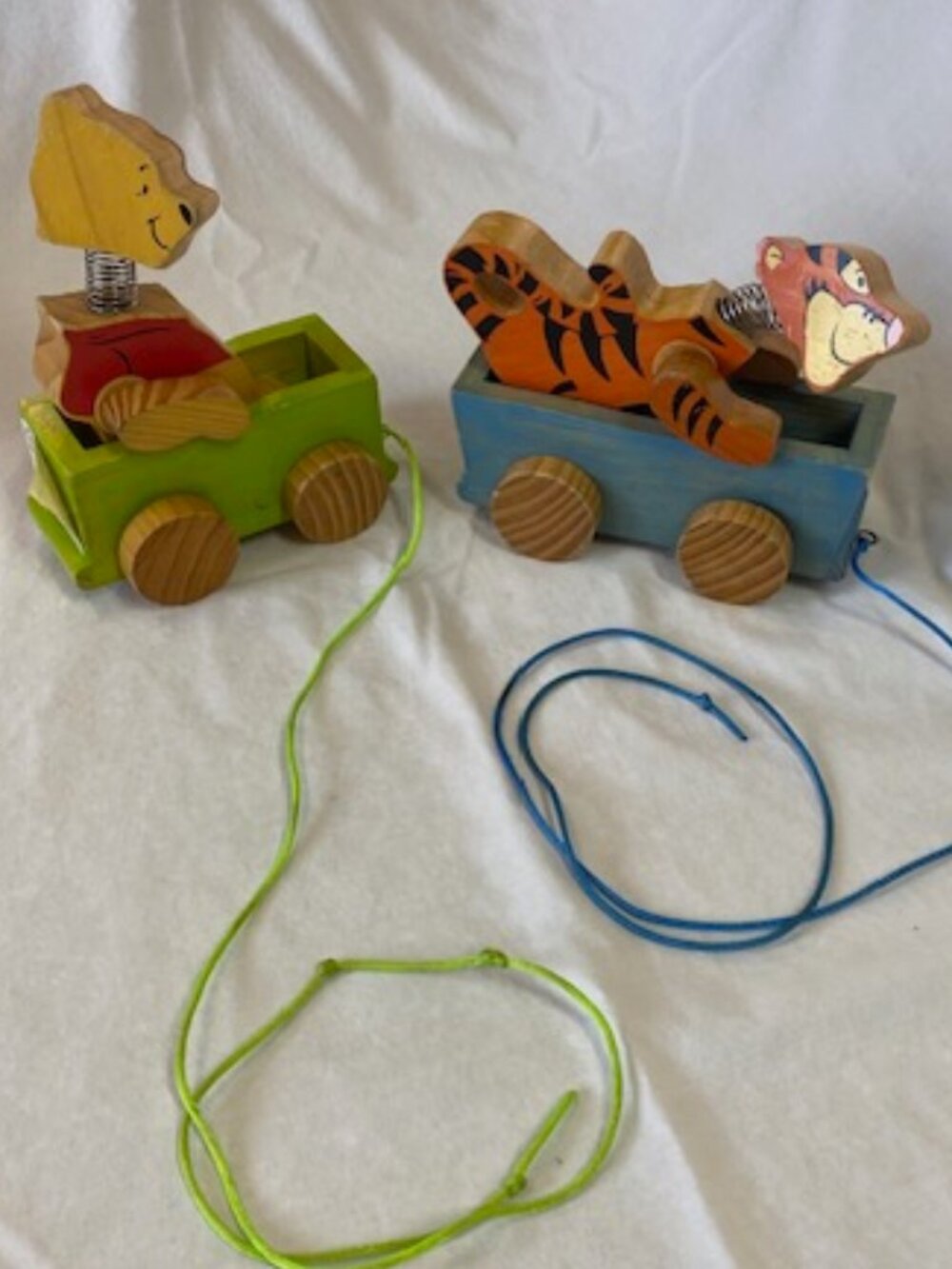 Vintage Disney Winnie the Pooh and Tigger Pull Toy Wooden Train Applause 90s